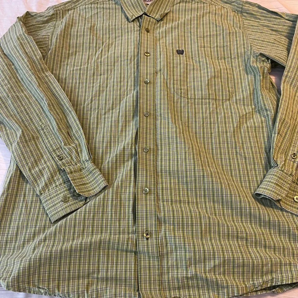 Cinch Men's Green Plaid Button-Down Shirt‎ Size Medium cowboy western